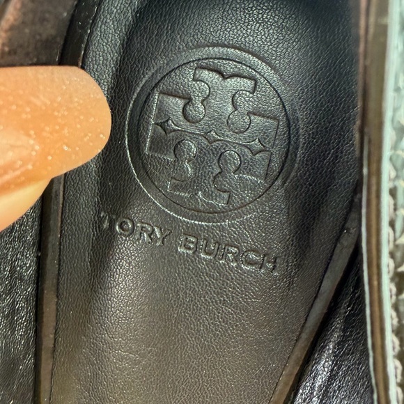 NWOT Tory Burch Dark Brown Patent Leather & Haircalf Ballet Flats Gold Hardware - Picture 7 of 17